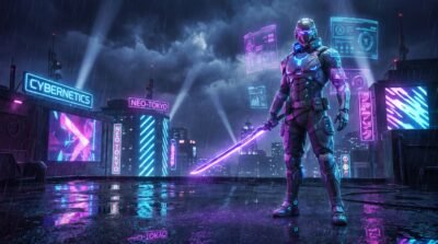 Neon Storm Warrior Wallpaper